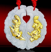 Jade Jadeíta blanco Natural + colgante de oro sólido de 18K par de amuleto de dragón Fénix chino + Certificado de joyería de collar gratis 2024 - compra barato