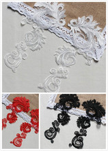 Aplique de encaje veneciano, bonito Collar de escote con flores, color blanco, negro y rojo, 30x14cm, 2 pares 2024 - compra barato