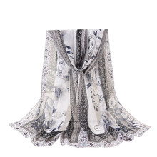Женский шифоновый шарф, Длинный мягкий шарф с цветочным принтом 2024 - купить недорого