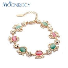MOONROCY-pulsera de ópalo rosa y verde, Color dorado, a la moda, regalo de joyería al por mayor, envío gratuito 2024 - compra barato