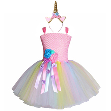 Vestido de tutú de unicornio y flores para niña, vestido de fiesta de cumpleaños para niña, vestido de princesa de tul para niño, disfraz de unicornio de fantasía 2024 - compra barato