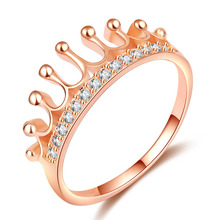Anel de ouro rosa com zircônia rainha coroa para casamento feminino micro-embutido joia presente de aniversário e noivado acessórios 2024 - compre barato