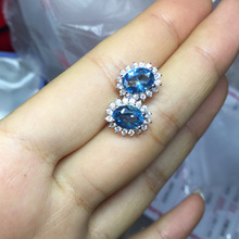 Natural Sky Blue Topaz and London Blue Topaz Cluster Stud Earrings Genuine 925 Sterling Silver Women Jewelry 2024 - buy cheap