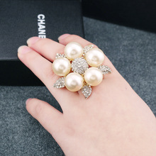 Rainbery Crystal Pearl Rings Leaf Crystal Open Adjustable Big Pearl Rings For Women Wedding Party RN0099 2024 - buy cheap