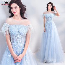 A-line Tulle Crystal Beaded Feathers Luxury Blue Elegant Formal Evening Dress 2020 New Arrival Evening Gown Robe De Soiree JU04 2024 - buy cheap