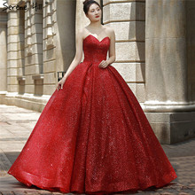 Женское свадебное платье без рукавов, красное платье с блестками и открытыми плечами, модель 2020, 66575 2024 - купить недорого