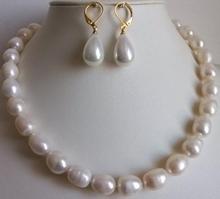 Charming Pearl Jewelry Set 17 inch 11-12mm White Pearl Necklace Shell Pearl Earring 2024 - buy cheap