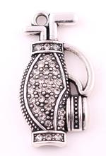 New Arrival 20pcs a lot Antique silver plated zinc studded with sparkling crystals  Golf Bag Crystal Pendant 2024 - buy cheap