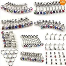 100pcs wholesale body jewelry lots belly tongue lip crystal stainless steel piercings 10styles Mix 2024 - buy cheap