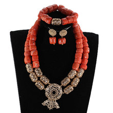 New Chunky Coral Beads African Jewelry Sets Real Coral Dubai Gold Bridal Necklace Set Women Costume Jewelry Set CNR874 2024 - buy cheap