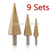 9 Sets Steel Spiral Grooved Cone Step Drill Drills Bit 4mm to 12mm 20mm 32mm Hole Cut Tool Set 2024 - buy cheap