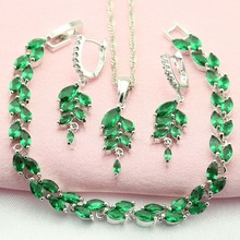 Green Cubic Zirconia Silver Color Jewelry Sets For Women Anniversary Necklace Set Necklace Hoop Earrings Bracelet Free Gift Box 2024 - buy cheap