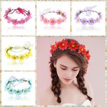 Diadema floral de flores margaritas para mujer y niña, Accesorios de playa para el cabello, corona para la cabeza, tiara para sesión de fotos, novedad de verano 2024 - compra barato