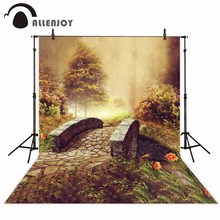 Allenjoy-fondos para estudio de fotografía, telón con puente de piedra clásica, flores coloridas para otoño, pradera, bosque mágico, sesión fotográfica 2024 - compra barato