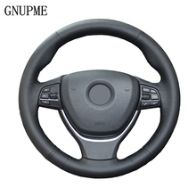 GNUPME DIY Black Artificial Leather Hand-Stitched Car Steering Wheel Cover for BMW 520i 528i 2013 2014 730Li 740Li 750Li F10 2024 - buy cheap