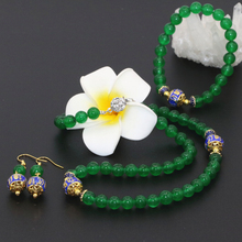 Bohemia style fashion green stone chalcedony 8mm necklace earrings bracelets set round beads cloisonne gifts fine jewelry B2678 2024 - buy cheap