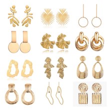 ZA Jewelry Metal Drop Dangle Earrings For Women Geometric Round Leaf Vintage Statement Earrings Wedding Party Gifts Bijoux Punk 2024 - buy cheap