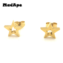 2019 модные полые серьги-гвоздики MadApe в форме звезды, золотого цвета, из нержавеющей стали, 10 мм, женские серьги для мужчин, ювелирные изделия 2024 - купить недорого