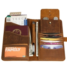 Винтажная Обложка для паспорта из натуральной кожи Crazy Horse, кошелек для визиток, кредитных карт, длинный держатель для монет 2024 - купить недорого
