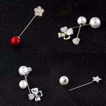 2018 Fashion Jewelry Korean Pearl Rhinestone Crystal Brooch Flower Lapel Pin Men Suit Brooch Collar Long Brooches For Women 2024 - buy cheap