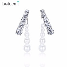 LUOTEEMI Exquisite Delicate Elegant Simple Design Long Line Shape Clear Drop Earrings Copper CZ AAA For Women Girl Tourism 2024 - buy cheap