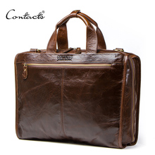 CONTACT'S cowhide leather men's briefcase vintage man bag large capacity for 13.3 inch laptop maletin man computer bag mens bags 2024 - buy cheap
