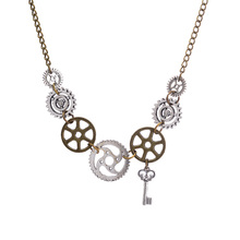 Fashion Retro Steampunk Gear Key Pendant Necklace For Women Men Gold Chain Vintage Antique Jewelry Steam Punk Jewelery 2024 - buy cheap