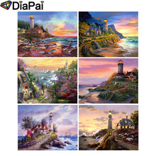 DIAPAI 100% Total Square/Rodada Broca 5D DIY Pintura Diamante "Farol, pôr do sol, mar "3D Bordado Ponto Cruz Decoração de Casa 2024 - compre barato