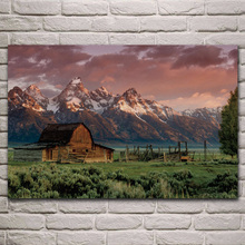rocky mountains barn teton style cabin sunset landscape posters on the wall picture home living room decoration bedroom EX596 2024 - buy cheap