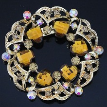 New semi-precious Korean big round brooch for women colorful heart rhinestone crystal gold-color jewelry accessory B1227 2024 - buy cheap