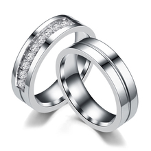 Anillo de acero de titanio de 6mm para parejas, anillo de boda Simple con cristal para parejas, gran oferta para amantes 2024 - compra barato