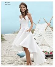 Spaghetti Strap Beach Cheap Wedding Dresses 2020 Vestido Noiva Praia High Low White Satin Casamento Bridal Gowns Custom Made 2024 - buy cheap