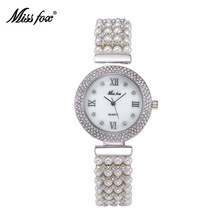Relógio feminino de luxo, pulseira em strass, diamante, ultra fino, pérola, cristal, feminino 2024 - compre barato