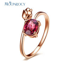 MOONROCY Cubic Zirconia Rose Gold Color Rose Red Flower Crystal CZ Wedding Rings Jewelry Tulips for Women Girls Gift Drop 2024 - buy cheap