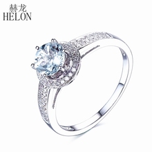 Helon 925 anel de prata esterlina 6mm, corte redondo genuíno aquamarina empedrado, diamantes naturais para noivado, casamento, joia fina 2024 - compre barato