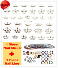 Mix Order: $0.7 $0.7 1 Sheet Nail Sticker+1 Piece Nail Line Silver 3D Crown Design Nail Art Water Transfer Decals for Nail 2024 - buy cheap