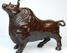 8 Китай красный Медь Скульптура Уолл-Стрит знак Лаки OX bull скота статуя коровы 2024 - купить недорого