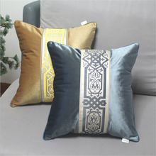 Vintage Blue/Gold Geometric Jacquard Patchwork Throw Pillowcase Ultra-velvet Cushion Cover Sofa Home Model Room Car Decor,1Pc 2024 - buy cheap