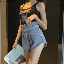 AreMoMuWha-pantalones cortos vaqueros de talla grande para mujer, Shorts femeninos de cintura alta, holgados, delgados, pierna ancha, HeatQX1168, nueva versión coreana, verano 2019 2024 - compra barato