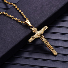 Pingente de crucifixo inri, corrente masculina cristã, presente vintage, cruz, peça de jesus, cor dourada, aço inoxidável 2024 - compre barato