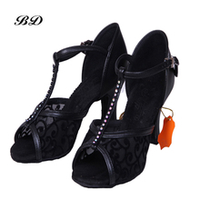 Sports Shoe Sneakers Dance Shoes Ballroom Women Latin Shoes Cowhide Anti-slip Sole Lace Satin Mesh Ventilation Drilling BD233 2024 - buy cheap
