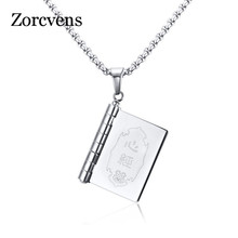 ZORCVENS Novel Book Necklace Pendant Openable Stainless Steel Prayer Jewelry Chinese Style 2024 - buy cheap