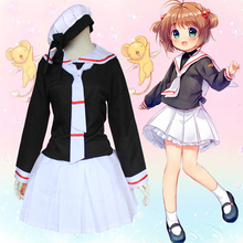 Fantasia de cosplay de cartas e anime, sakura kinomoto sakura cos doce e adorável estilo marinho, uniforme escolar 2024 - compre barato