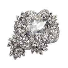 3.2" Rhodium Silver Plated Clear Rhinestone Crystal Sparkly Glass Crystal Brooch 2024 - buy cheap