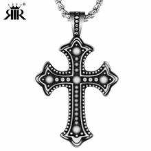RIR Punk Style Cross Pendant Necklace Silver With Black Color Stainless Steel Cross Chain Christian Jewelry For Men & Women Gift 2024 - buy cheap