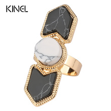 Kinel anel feminino, anel preto vintage jóias cor dourada pedra natural boêmio praia festa anéis para mulheres 2024 - compre barato