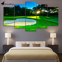 Pintura de bosque verde para 5 piezas de arte de lona, imágenes de pared para sala de estar, impresión HD, Primavera, campo de Golf, Envío Gratis CU-1691C 2024 - compra barato