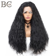 Bchr peruca longa e encaracolada sintética, 13*4, renda frontal, natural, preta, comprimento médio, para mulheres negras 2024 - compre barato