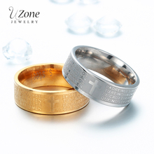 UZone Fashion Cross Stainless Steel Prayer Finger Rings Engrave Jesus Bible Letter Lord Prayer Cross Men's Rings Drop Shipping 2024 - buy cheap