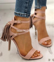 Women Charming New Fashion Open Toe Suede Leather Stiletto Heel Tassels Gladiator Sandals Red Pink Fringes High Heel Sandals 2024 - buy cheap